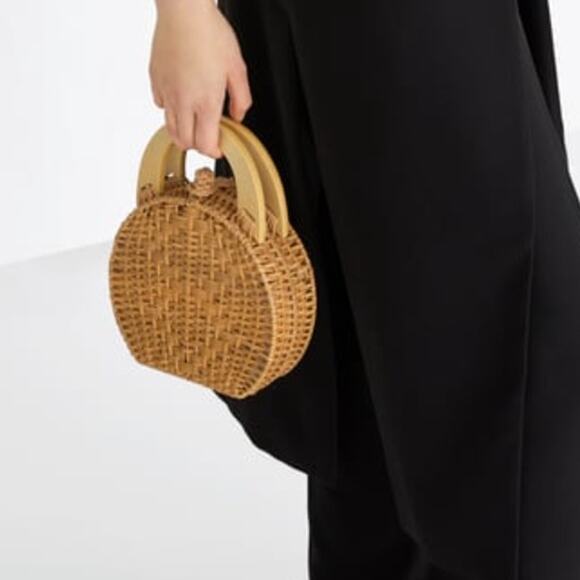 ZARA Rattan Crossbody Bag Wooden Handles Small Clutch - Picture 1 of 10